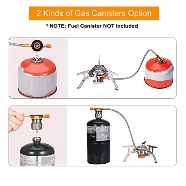 1LB 프로판 탱크 어댑터가있는 휴대용 캠핑 가스 스토브, 야외 하이킹 요리 버너 용 피에조 점화 기능이있는 접이식 캠프 스토브 배낭 스토브