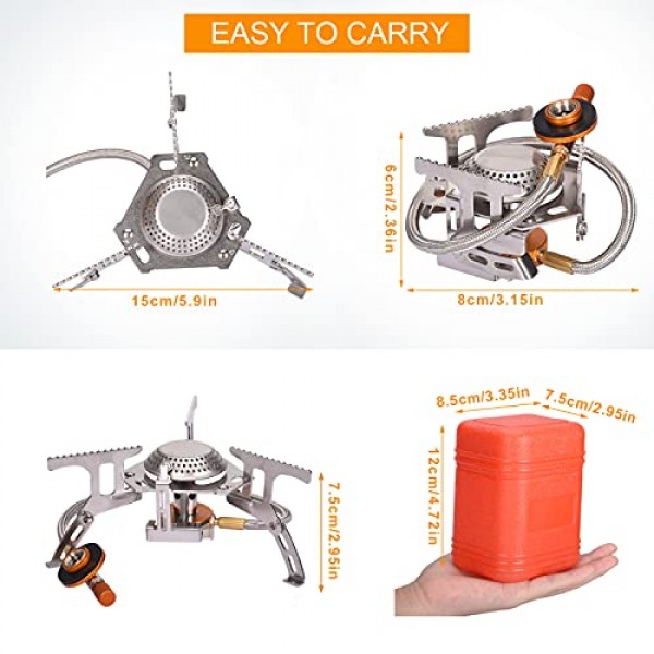 1LB 프로판 탱크 어댑터가있는 휴대용 캠핑 가스 스토브, 야외 하이킹 요리 버너 용 피에조 점화 기능이있는 접이식 캠프 스토브 배낭 스토브
