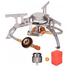 1LB 프로판 탱크 어댑터가있는 휴대용 캠핑 가스 스토브, 야외 하이킹 요리 버너 용 피에조 점화 기능이있는 접이식 캠프 스토브 배낭 스토브