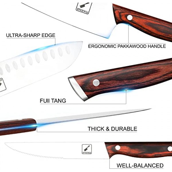 imarku 칼 세트, 16피스 ​​일본식 주방 칼 세트, 주방용 울트라 샤프 셰프 칼 세트, 샤프너가 포함된 고탄소 스테인레스 스틸 칼 블록 세트, 그녀를 위한 최고의 발렌타