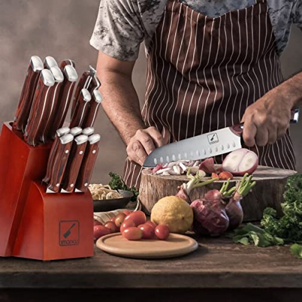 imarku 칼 세트, 16피스 ​​일본식 주방 칼 세트, 주방용 울트라 샤프 셰프 칼 세트, 샤프너가 포함된 고탄소 스테인레스 스틸 칼 블록 세트, 그녀를 위한 최고의 발렌타