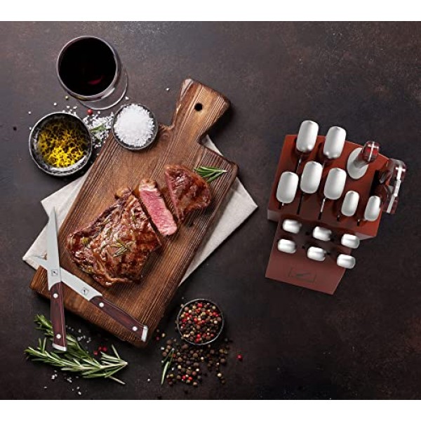 imarku 칼 세트, 16피스 ​​일본식 주방 칼 세트, 주방용 울트라 샤프 셰프 칼 세트, 샤프너가 포함된 고탄소 스테인레스 스틸 칼 블록 세트, 그녀를 위한 최고의 발렌타