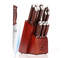 imarku 칼 세트, 16피스 ​​일본식 주방 칼 세트, 주방용 울트라 샤프 셰프 칼 세트, 샤프너가 포함된 고탄소 스테인레스 스틸 칼 블록 세트, 그녀를 위한 최고의 발렌타