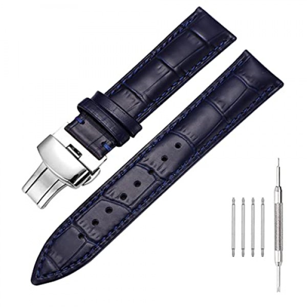 정품 송아지 가죽 시계 밴드, 악어 그레인 배포 나비 버클 교체 스트랩 남성 여성 18mm 20mm 22mm 24mm