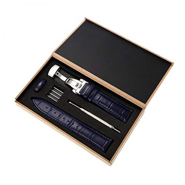 정품 송아지 가죽 시계 밴드, 악어 그레인 배포 나비 버클 교체 스트랩 남성 여성 18mm 20mm 22mm 24mm