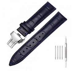 정품 송아지 가죽 시계 밴드, 악어 그레인 배포 나비 버클 교체 스트랩 남성 여성 18mm 20mm 22mm 24mm