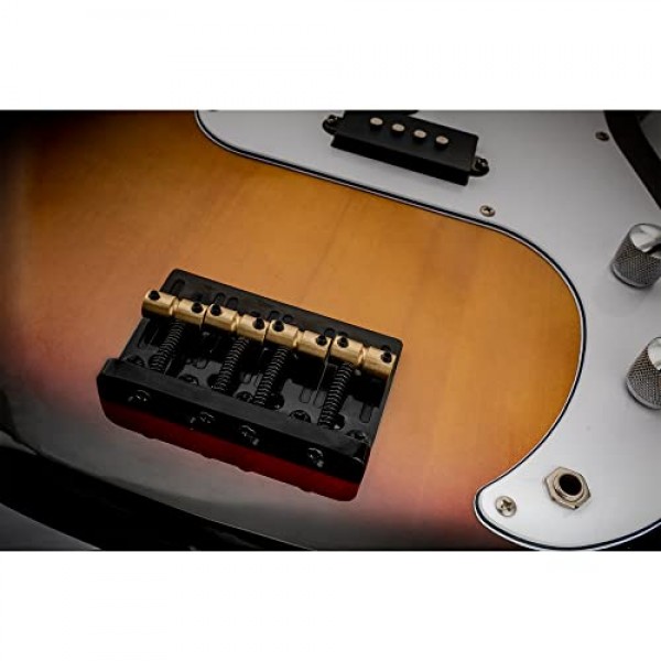 Musiclily Pro 19mm 4현 베이스 하드테일 브릿지(브라스 새들 및 스틸 플레이트 포함), 블랙