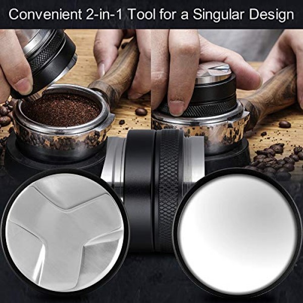 51mm 에스프레소 탬퍼 및 디스트리뷰터, MATOW 듀얼 헤드 커피 레벨러 51mm Delonghi Portafilter에 적합, 조절 가능한 깊이 전문 에스프레소 핸드 탬퍼
