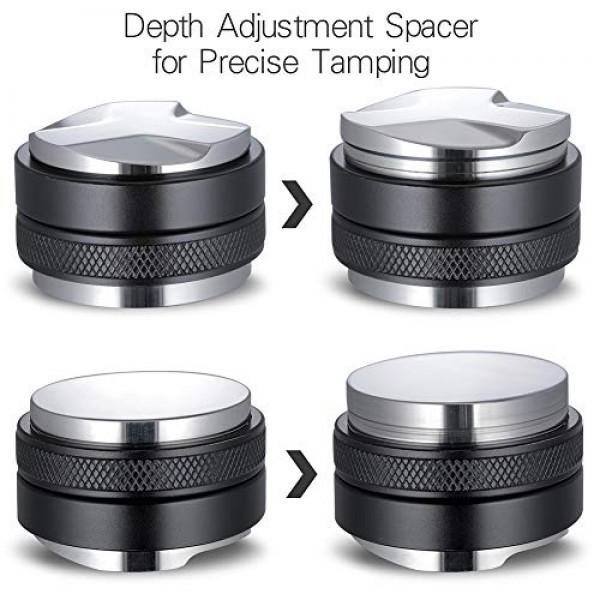 51mm 에스프레소 탬퍼 및 디스트리뷰터, MATOW 듀얼 헤드 커피 레벨러 51mm Delonghi Portafilter에 적합, 조절 가능한 깊이 전문 에스프레소 핸드 탬퍼