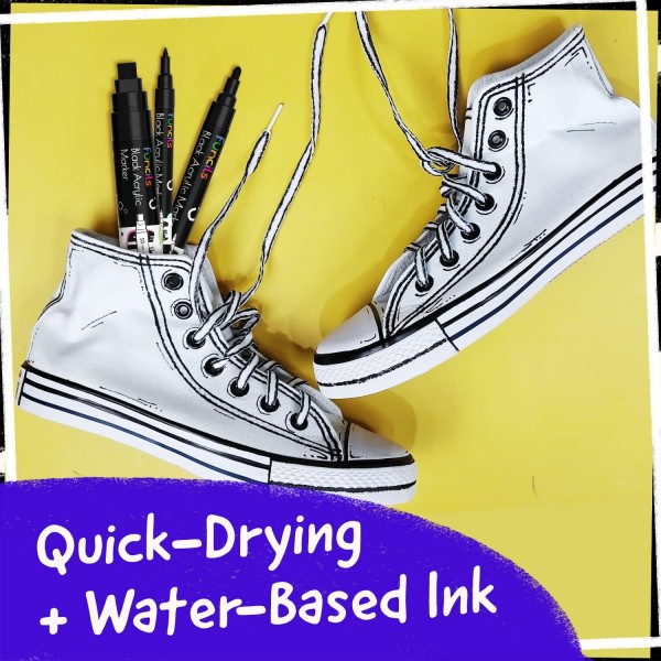 Funcils Rocks Glass Wood Canvas 용 아크릴 펜 5 개 - 검정색 아크릴 마커 1mm, 3mm, 6mm, 10mm, 15mm 팁. 아크릴 펜은 성인과 어린이 모두에게 이상적입니다. 버라이어티 팩 블랙