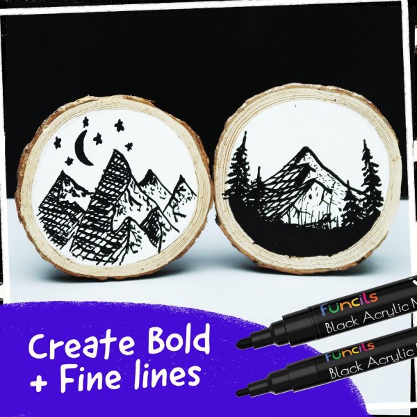 Funcils Rocks Glass Wood Canvas 용 아크릴 펜 5 개 - 검정색 아크릴 마커 1mm, 3mm, 6mm, 10mm, 15mm 팁. 아크릴 펜은 성인과 어린이 모두에게 이상적입니다. 버라이어티 팩 블랙