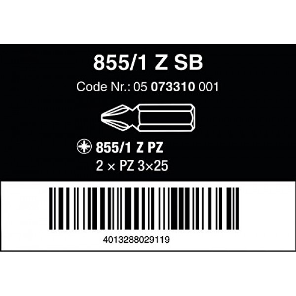 WERA 05073310001 855/1 Z SB 비트, PZ 3 x 25mm, 2개
