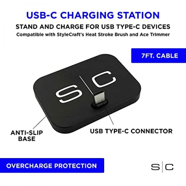 이발기, 트리머, 면도기 및 Type-C 전화 포트용 Stylecraft USB-C 휴대용 충전 스테이션 스탠드, 블랙