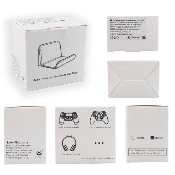 헤드폰/컨트롤러용 sciuU 월 마운트, [2개] 홀더, 접착식 3M 행거, XBox One/시리즈 S X/PS5/PS4의 게임 패드용 범용 후크 액세서리, 나사 없음, 흰색 흰색 컨트롤러 월 마운트 