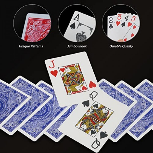 카드 놀이 2 데크 텍사스 홀덤 포커용 방수 플라스틱 포커 카드 Go Fish 및 기타 카드 게임 점보 인덱스 2.5 x 3.5