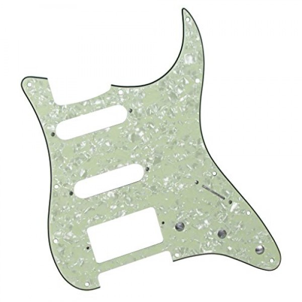 11 홀 Strat HSS 픽가드 기타 스크래치 플레이트(미국/멕시코 제작 표준 Strat 모던 스타일 기타 교체, 4Ply 빈티지 그린 펄)