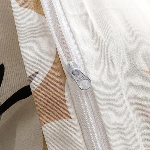 SUSYBAO 베이지 식물 이불 커버 킹 100% 면 귀여운 꽃 이불 커버 3개 세트 지퍼 타이가 있는 흰색 활기찬 꽃 꽃 이불 커버 1개 베개 케이스 2개 카키 식물 침구 세트 소프트