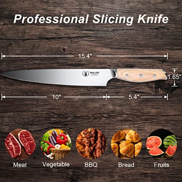 WALLOP 슬라이싱 조각 칼 10인치, 독일 1.4116 고탄소 스테인리스 스틸 주방 나이프, 선물 상자가 있는 인체 공학적 Pakkawood 핸들 - Jane 시리즈
