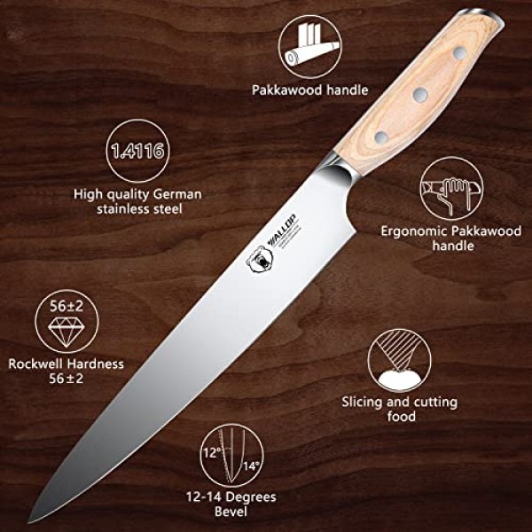 WALLOP 슬라이싱 조각 칼 10인치, 독일 1.4116 고탄소 스테인리스 스틸 주방 나이프, 선물 상자가 있는 인체 공학적 Pakkawood 핸들 - Jane 시리즈