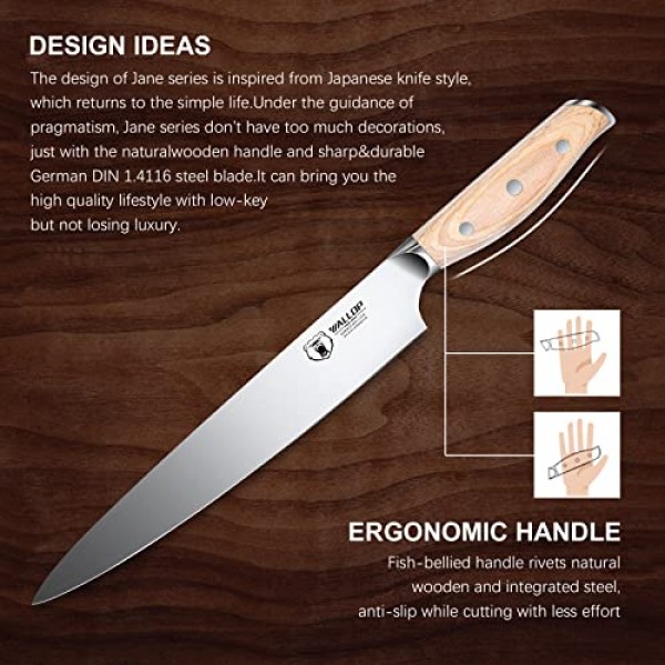 WALLOP 슬라이싱 조각 칼 10인치, 독일 1.4116 고탄소 스테인리스 스틸 주방 나이프, 선물 상자가 있는 인체 공학적 Pakkawood 핸들 - Jane 시리즈
