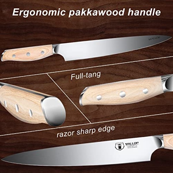 WALLOP 슬라이싱 조각 칼 10인치, 독일 1.4116 고탄소 스테인리스 스틸 주방 나이프, 선물 상자가 있는 인체 공학적 Pakkawood 핸들 - Jane 시리즈