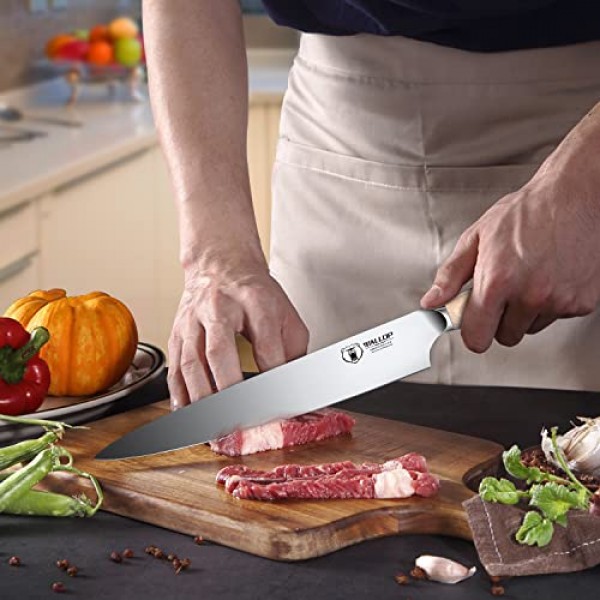 WALLOP 슬라이싱 조각 칼 10인치, 독일 1.4116 고탄소 스테인리스 스틸 주방 나이프, 선물 상자가 있는 인체 공학적 Pakkawood 핸들 - Jane 시리즈