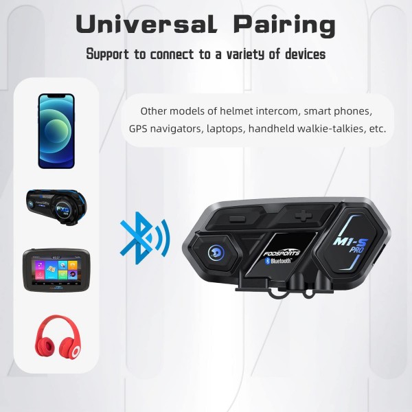 Fodsports 오토바이 블루투스 헤드셋, M1-S 프로 오토바이 헬멧 인터폰 블루투스 헤드셋 통신 시스템 8 오토바이, 인터콤 거리 최대 2000 미터 900mAh 배터리 (트윈 팩) M1-S PRO 