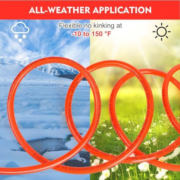 공기 압축기 호스 1/4인치 x 25피트 강화 폴리우레탄(PU) 공기 호스(피팅 포함), 굽힘 제한 장치, 1/4 산업용 퀵 커플러 및 플러그 키트, 빨간색