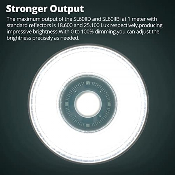 Godox SL60IID LED 조명, 5600K 스튜디오 비디오 조명, Bowens 마운트 LED 조명, 최대 70Ws CRI 96+ TLCI 97+, 8개 FX 효과, 앱 제어, RC-A6 리모컨 포함