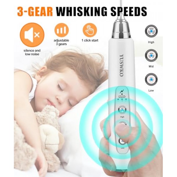 YUSWKO 스탠드가 있는 커피용 충전식 우유 거품기, 3개의 헤드가 있는 휴대용 음료 믹서 3단 라떼, 카푸치노, 핫 초콜릿, 계란용 전기 교반기 - 흰색