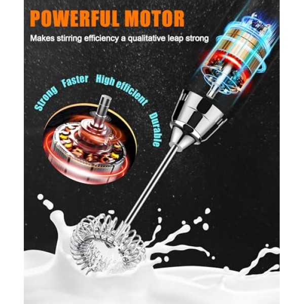 YUSWKO 스탠드가 있는 커피용 충전식 우유 거품기, 3개의 헤드가 있는 휴대용 음료 믹서 3단 라떼, 카푸치노, 핫 초콜릿, 계란용 전기 교반기 - 흰색