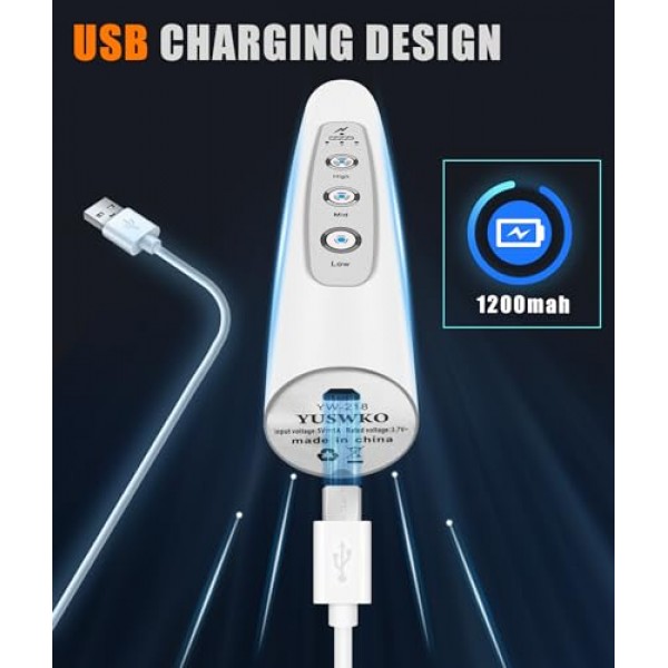 YUSWKO 스탠드가 있는 커피용 충전식 우유 거품기, 3개의 헤드가 있는 휴대용 음료 믹서 3단 라떼, 카푸치노, 핫 초콜릿, 계란용 전기 교반기 - 흰색