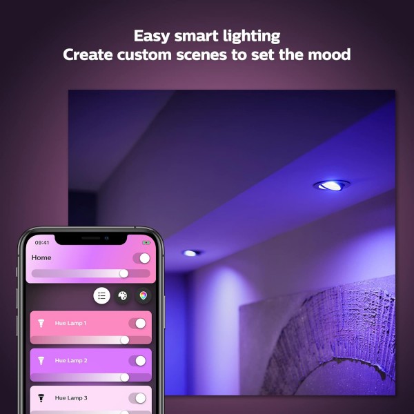 Philips Hue White & Color Ambiance GU10 LED 램프 더블 팩, 앱을 통해 제어 가능, Amazon Alexa(Echo, Echo Dot) + Smart Button과 호환, 설치 없이 편리한 디밍