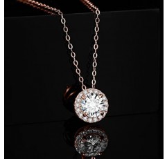 JewelryPalace 라운드 1ct Moissanite 헤일로 체인 펜던트, 시뮬레이션 다이아몬드 신부 보석 세트, 목걸이 여성 실버 925 목걸이 여성 스톤, 보석 소녀 여성용 선물 로즈 골드 4
