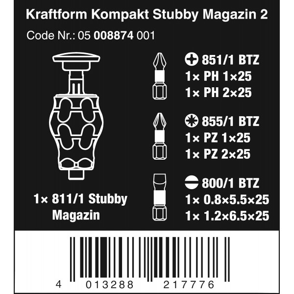 Wera Kraftform Compact Stubby Magazine 2, 6개입, 05008874001 KK Stubby Magazine 2