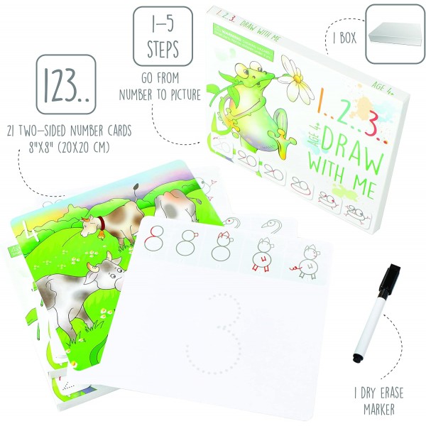 MD CREATIVE 123 Draw With Me 동물 그리는 법 배우기 미취학 아동을 위한 단계별 생일 선물 3 4 5 6 숫자 0-20