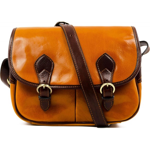 여성용 가죽 크로스바디 백 메신저 백 - Time Resistance Yellow