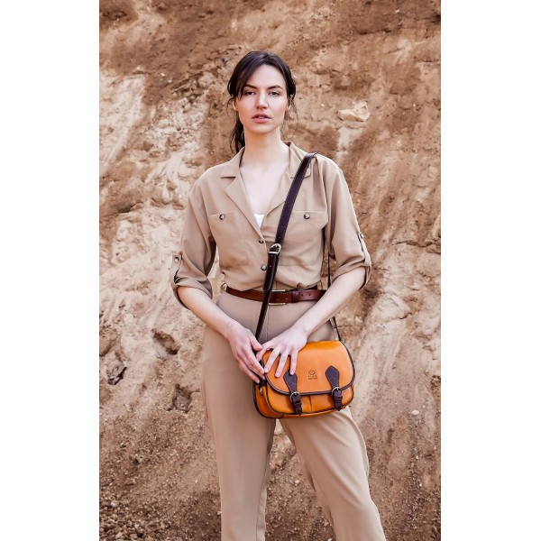 여성용 가죽 크로스바디 백 메신저 백 - Time Resistance Yellow