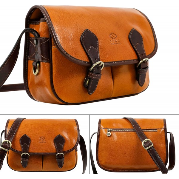 여성용 가죽 크로스바디 백 메신저 백 - Time Resistance Yellow