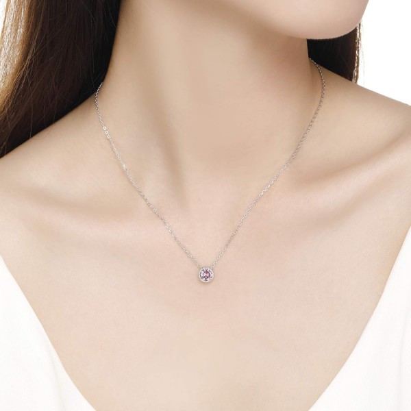 Presentski 탄생석 펜던트 목걸이 925 스털링 실버 -- 단일 라운드 큐빅 지르코니아 크리스탈 보석 탄생석 목걸이 여성용 선물 여자 10월
