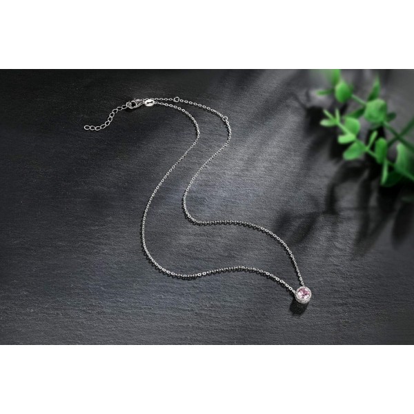 Presentski 탄생석 펜던트 목걸이 925 스털링 실버 -- 단일 라운드 큐빅 지르코니아 크리스탈 보석 탄생석 목걸이 여성용 선물 여자 10월