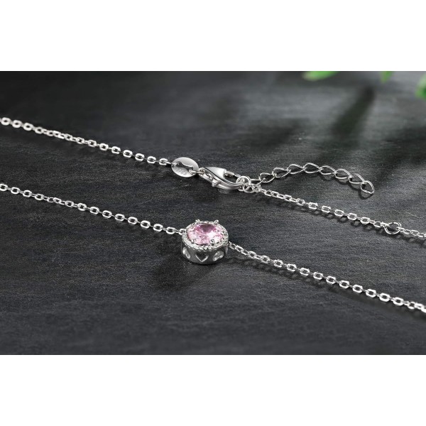 Presentski 탄생석 펜던트 목걸이 925 스털링 실버 -- 단일 라운드 큐빅 지르코니아 크리스탈 보석 탄생석 목걸이 여성용 선물 여자 10월