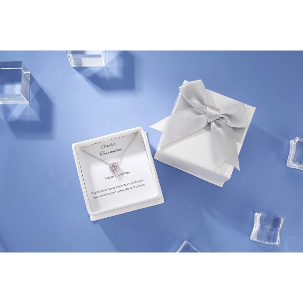 Presentski 탄생석 펜던트 목걸이 925 스털링 실버 -- 단일 라운드 큐빅 지르코니아 크리스탈 보석 탄생석 목걸이 여성용 선물 여자 10월