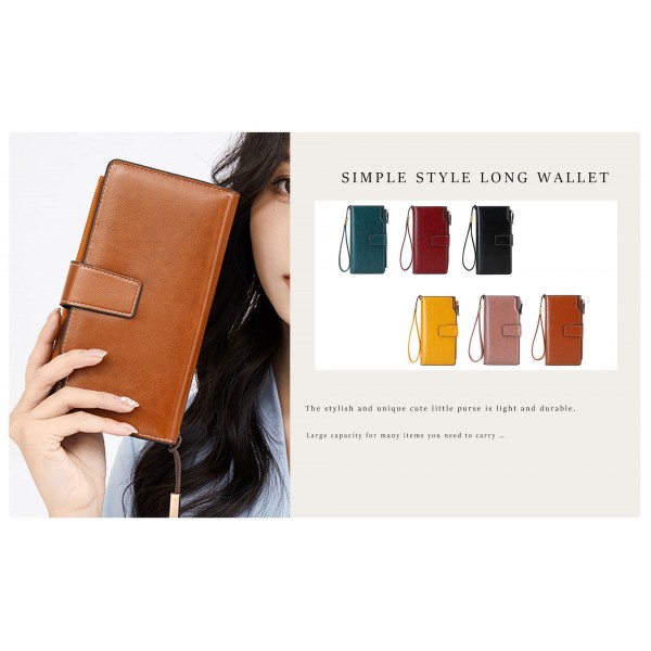 TeeYee 여성용 여성용 긴 가죽 지갑 접이식 폴더 가죽 핸드백 ID 창이있는 대용량 지갑, 검정, 우아한