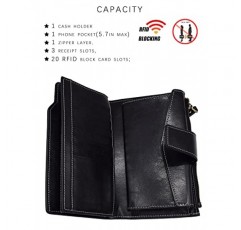 TeeYee 여성용 여성용 긴 가죽 지갑 접이식 폴더 가죽 핸드백 ID 창이있는 대용량 지갑, 검정, 우아한