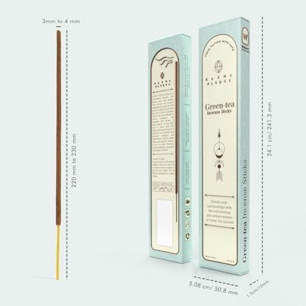 녹차 향 스틱, 유기농 손으로 담근 향, 천연 허브 및 아로마 성분, 내부에 스틱 40개 포함, 연소 시간 45-60분, 영적 선물, Karma Pledge 향