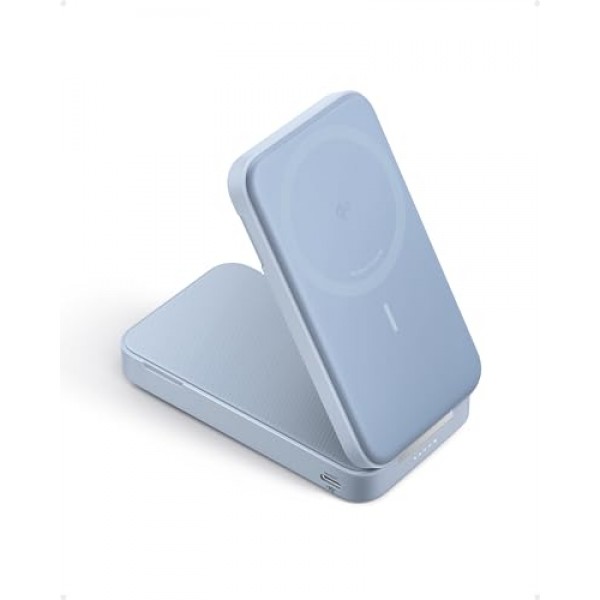 Anker MagGo 파워 뱅크, Qi2 인증 15W 초고속 MagSafe 호환 휴대용 충전기, 6,600mAh 배터리 팩, 조절 가능 및 접이식 스탠드, iPhone 15/14/13 시리즈용(USB-C 케이블 포함)