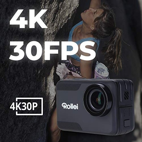 Rollei Actioncam - 4k 비디오 해상도를 지원하는 WiFi 액션 캠, 다양한 액세서리가 포함된 방수 액션 캠코더, 블랙