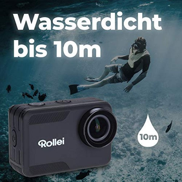 Rollei Actioncam - 4k 비디오 해상도를 지원하는 WiFi 액션 캠, 다양한 액세서리가 포함된 방수 액션 캠코더, 블랙