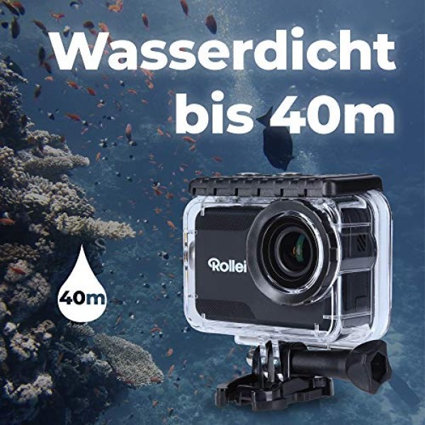 Rollei Actioncam - 4k 비디오 해상도를 지원하는 WiFi 액션 캠, 다양한 액세서리가 포함된 방수 액션 캠코더, 블랙
